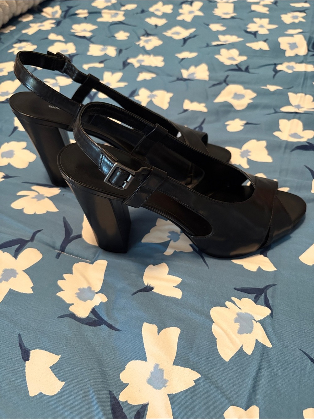 Banana Republic Black Peep-Toe Slingback Block Heels